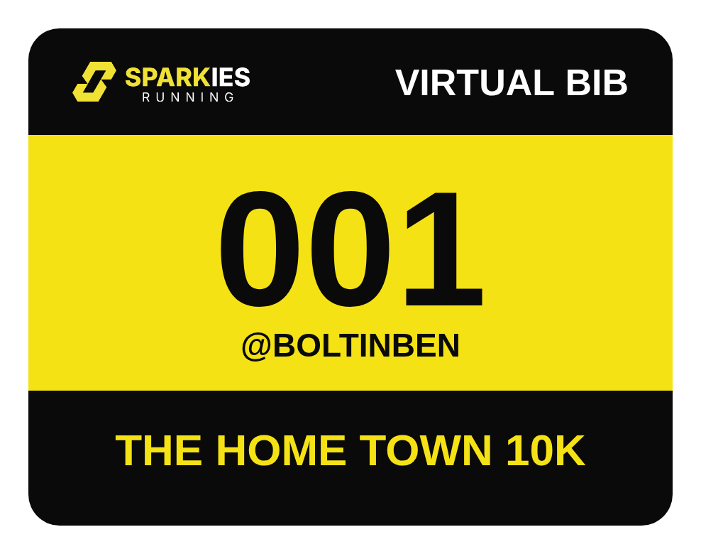 A Sparkies virtual race bib